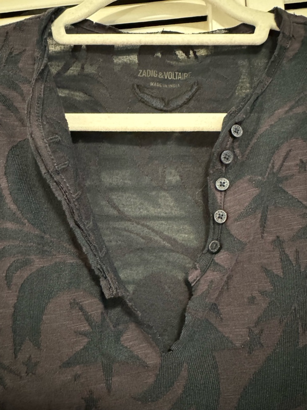 🆕 ZADIG & VOLTAIRE “Tuni” Long Sleeve Henley Top in Dark Purple/Navy - L - Picture 9 of 16